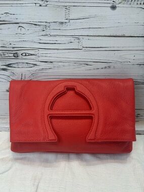 Etienne Aigner Red Leather Clutch | Iconic Horseshoe Cutout Handle